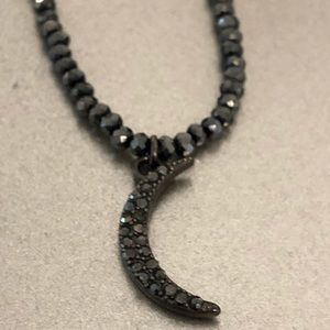 Shiny Black Metallic Crescent Moon Choker